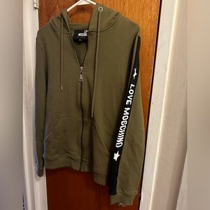 brand New forest green Love Moschino hooded sweatshirt with zipper